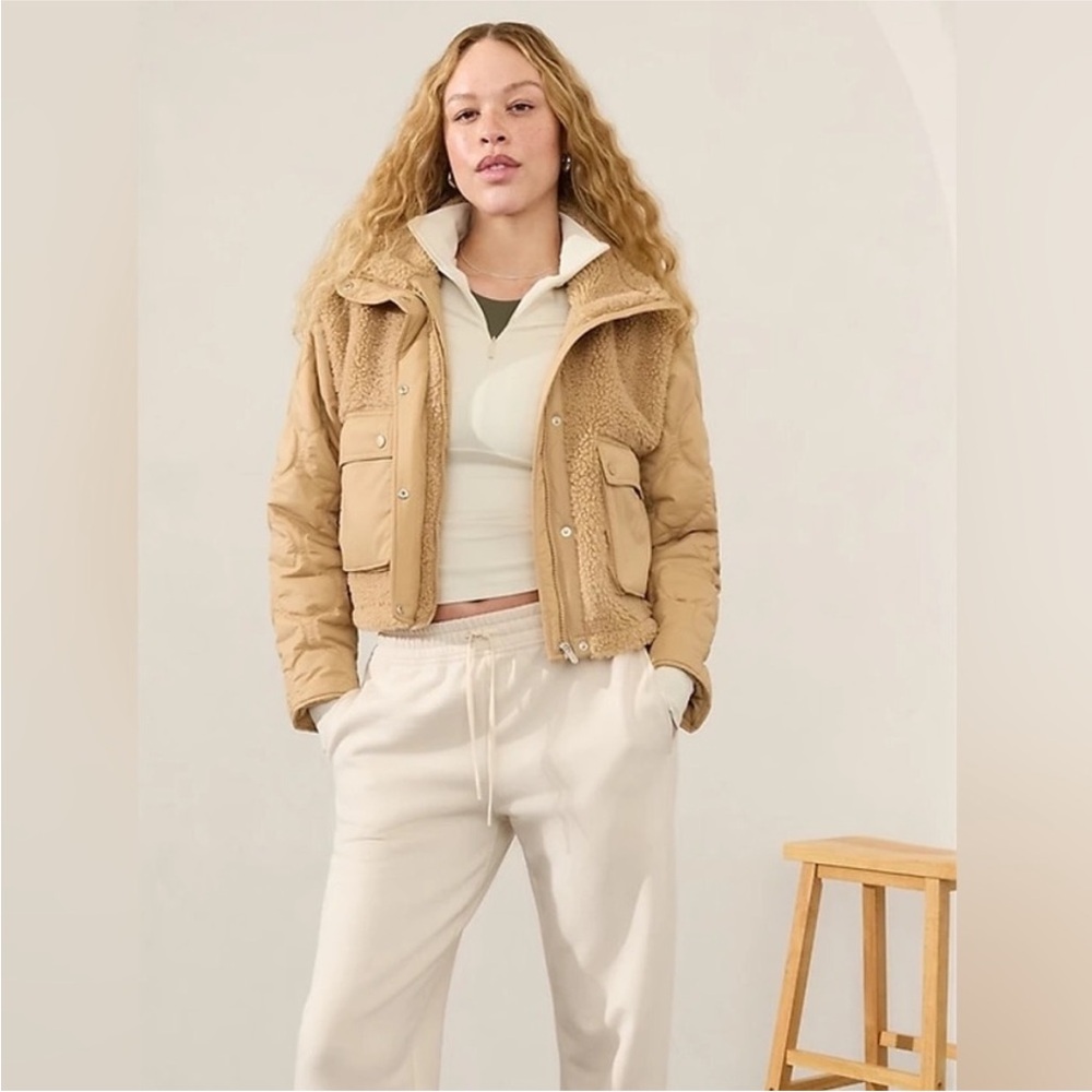 ATHLETA Tan Quilted Fleece Hybrid Sherpa Jacket